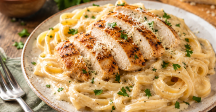Easy creamy Chicken Alfredo Pasta with fettuccine