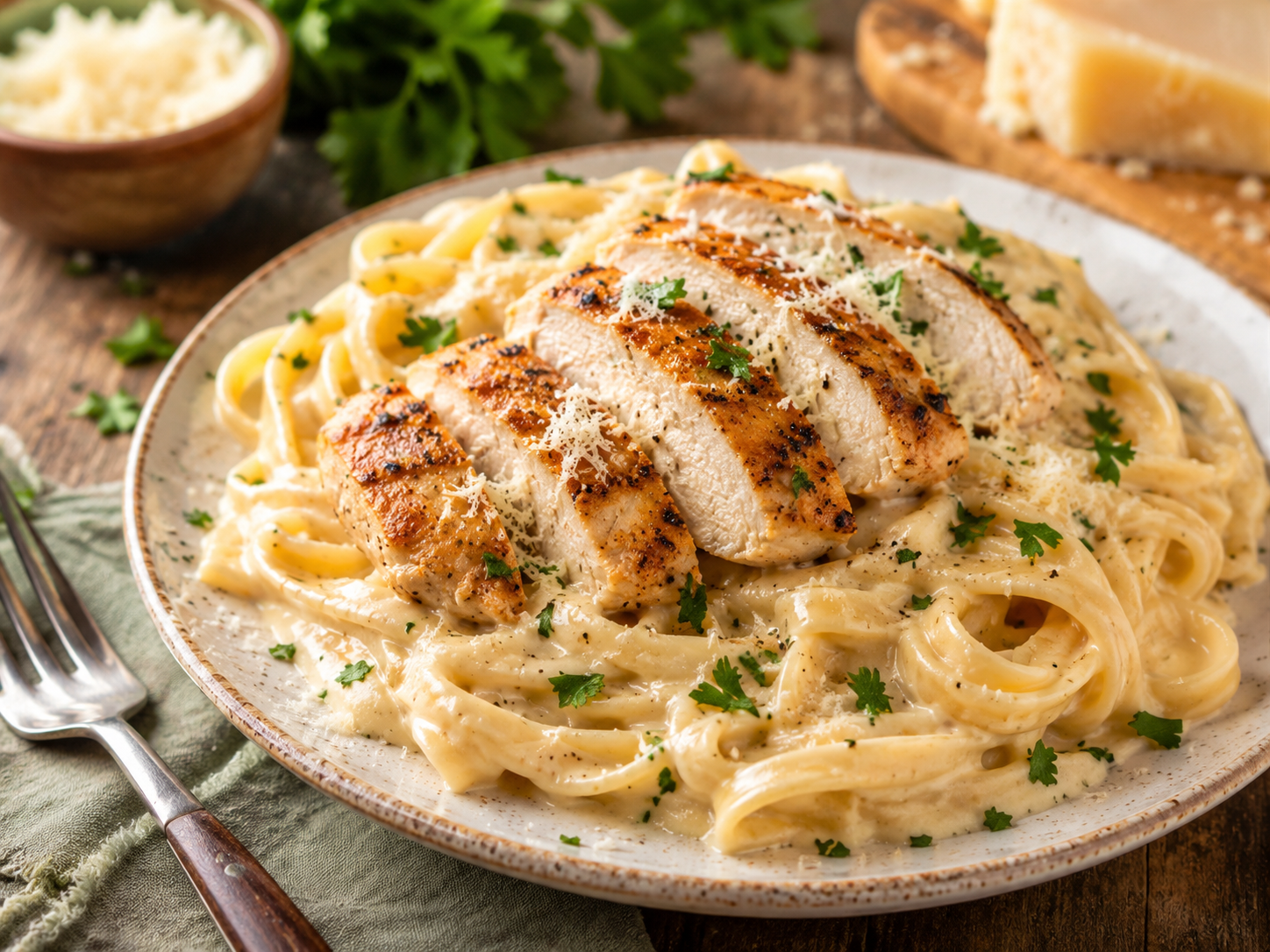Easy creamy Chicken Alfredo Pasta with fettuccine
