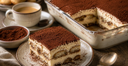 Easy classic tiramisu with mascarpone and cocoa powder