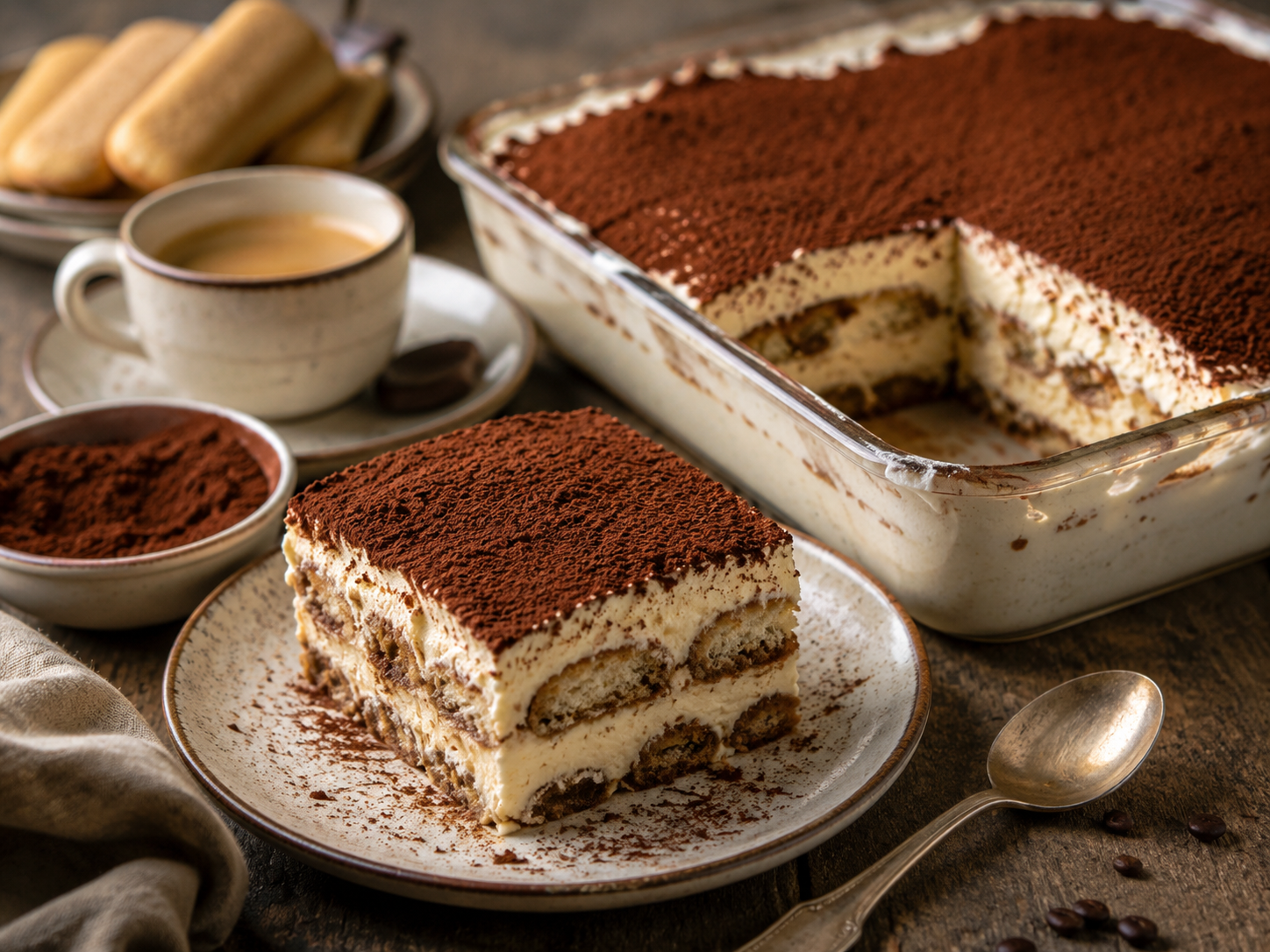Easy classic tiramisu with mascarpone and cocoa powder